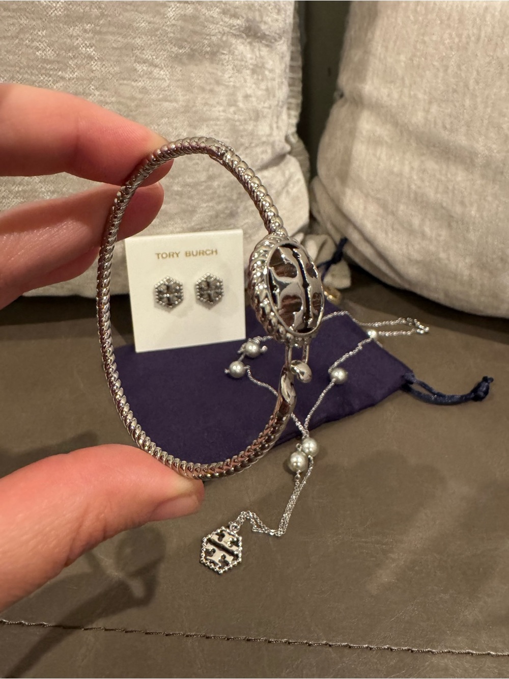 Tory Burch Silver Tone Necklace, Earring and Bracelet Set - Picture 5 of 8
